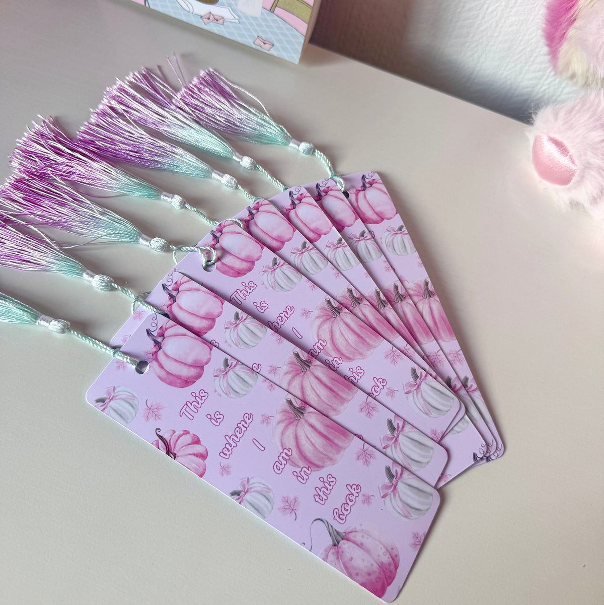 Pink Autumn Pumpkins - Bookmark